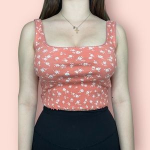 Forever 21 Orange and White Floral Tank Top